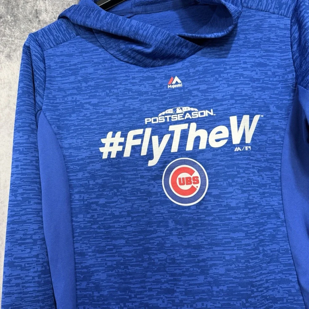 Majestic Chicago Cubs 2018 Postseason #FlyTheW Hoodie Men's M Blue MLB